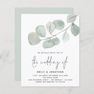 BUDGET Artsy Eucalyptus Script Wedding Invite