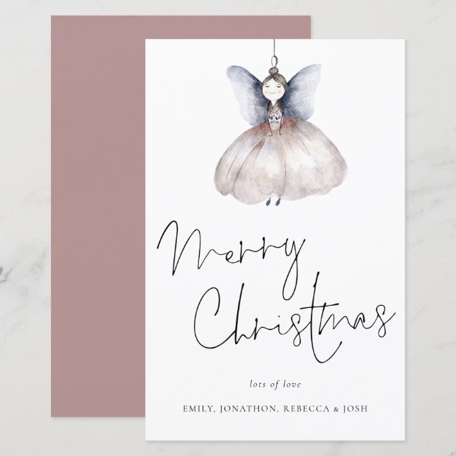 Budget Artsy Fairy Minimalist Merry Christmas Card (Front/Back)