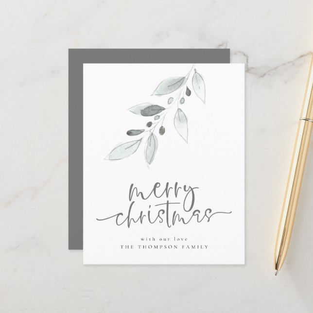 Budget Artsy Leaves Merry Christmas Holiday Card (Front/Back In Situ)