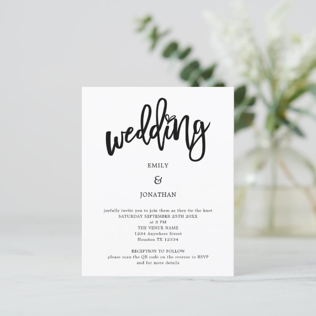 Budget Artsy Script QR Code Wedding Invitation (Standing Front)