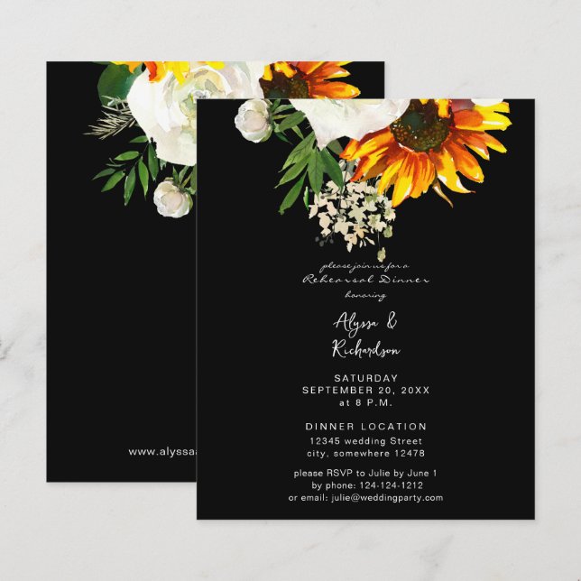 Budget Artsy Sunflower Floral Rehearsal Dinner - B (Front/Back)