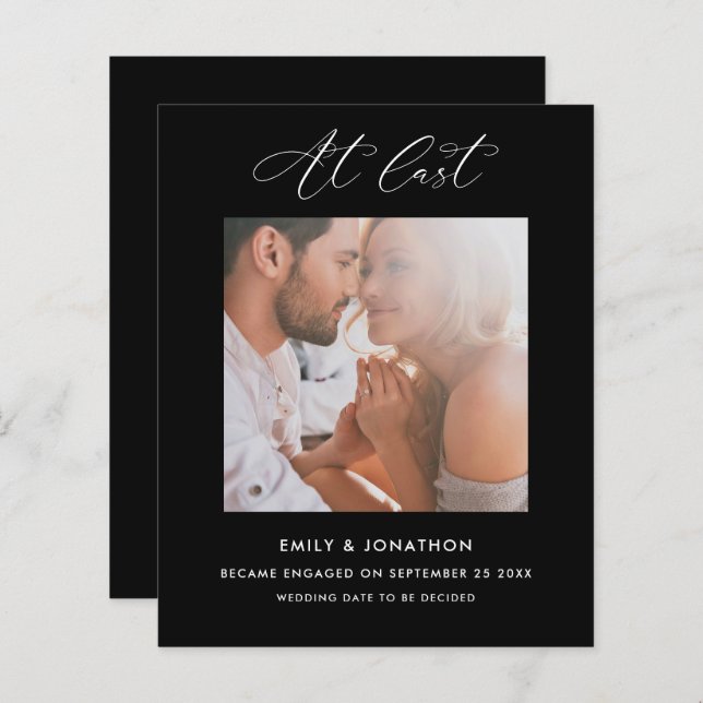 Budget At Last Calligraphy Photo Engagement Black (Front/Back)