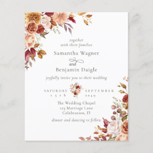 Budget Autumn Fall Floral Wedding Invitation