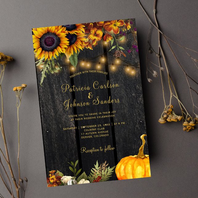 Budget autumn fall floral wood wedding invitation (Creator Uploaded)