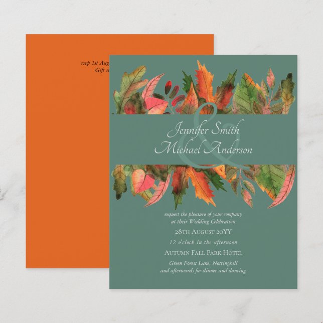 BUDGET Autumn Fall Leaves Wedding Invites (Front/Back)