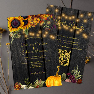 Budget autumn fall QR code RSVP wedding invitation