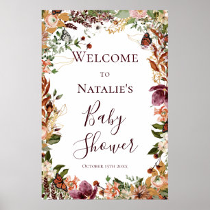 Budget Autumn Floral Baby Shower Welcome Sign