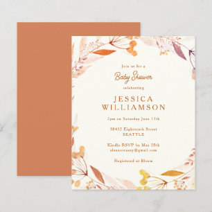 Budget Autumn Floral Boho Baby Shower Invitation