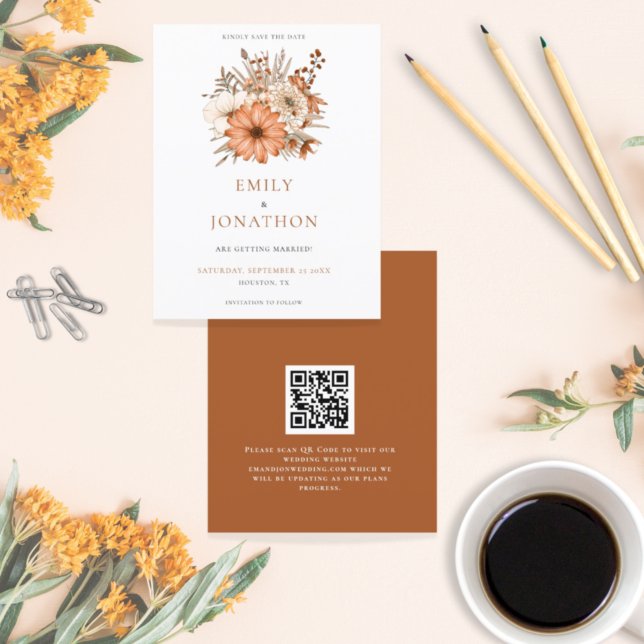 Budget Autumn Floral QR Code Wedding Save The Date (Creator Uploaded)