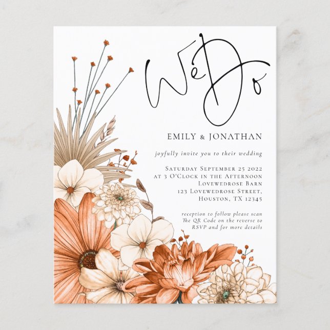 Budget Autumn Florals Script We Do Wedding Invite (Front)