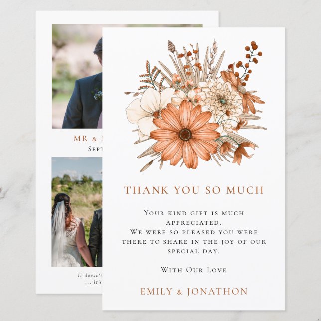 BUDGET Autumn Florals Wedding 3 Photo Quote Thanks (Front/Back)