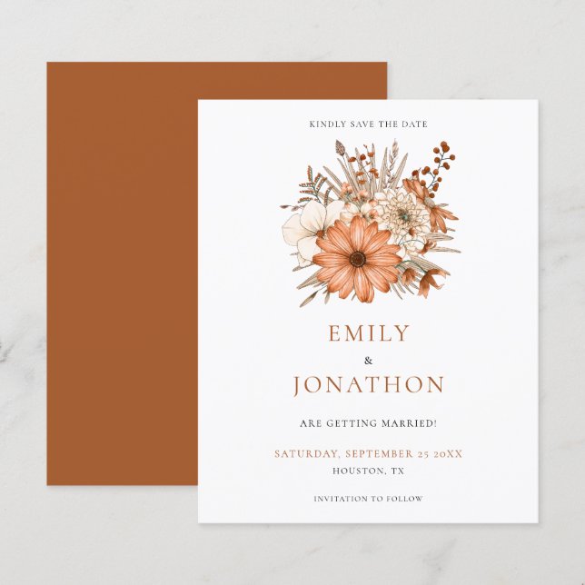 Budget Autumn Florals Wedding Save The Date (Front/Back)