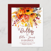 Budget Autumn Flowers Foliage Wedding Invitation
