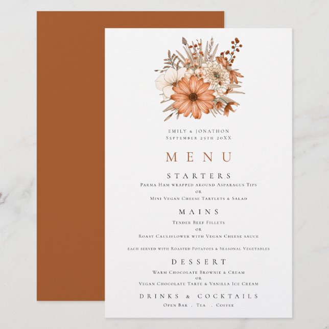 Budget Autumn Foliage Wedding Menu (Front/Back)
