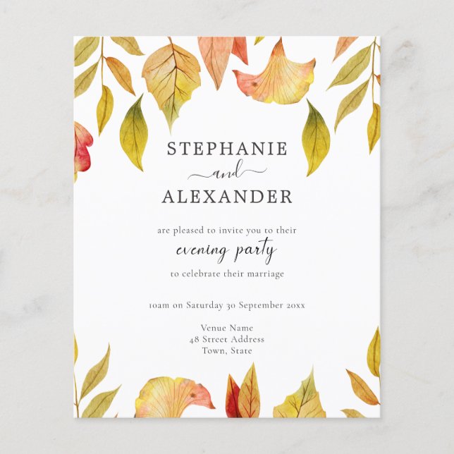 Budget Autumn Leaves Wedding Evening QR Invite (Front)
