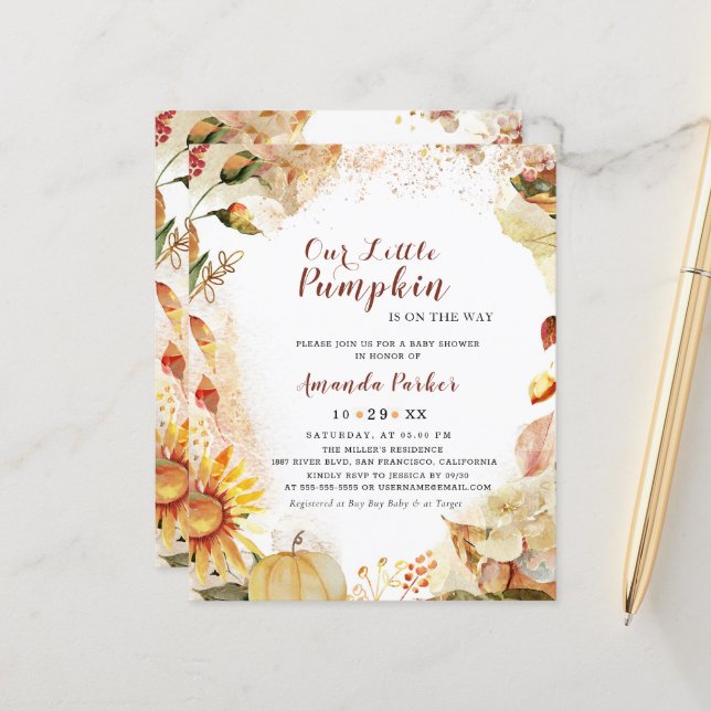 Budget Autumn Pumpkin Sunflower Baby Shower  (Front/Back In Situ)