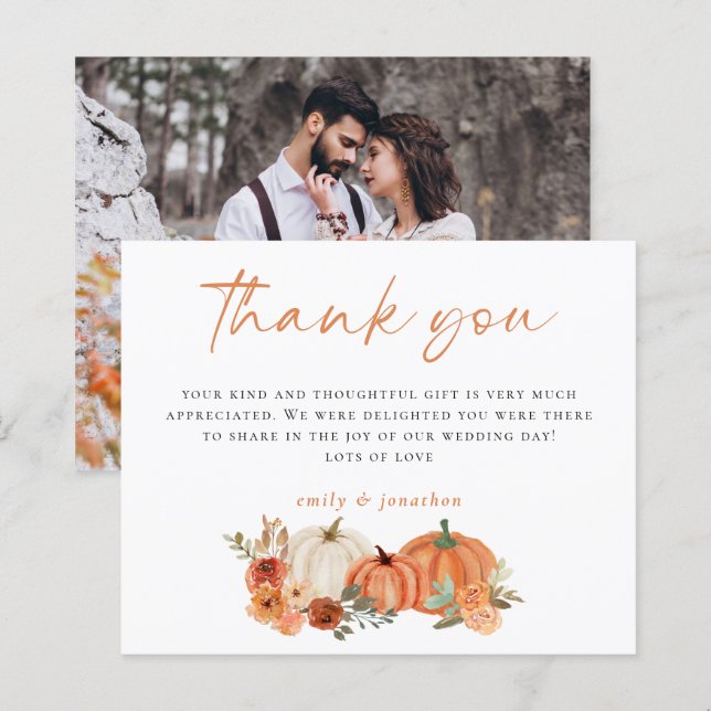 Budget Autumn Pumpkins Photo Wedding Thank You (Front/Back)