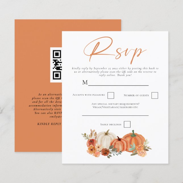 Budget Autumn Pumpkins QR Code Wedding RSVP (Front/Back)