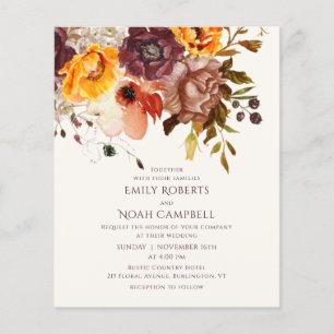 Budget Autumn Rustic Plum Orange Floral Wedding Flyer