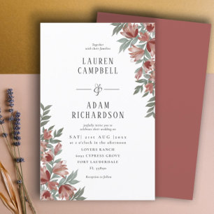 Budget Autumn Terracotta Floral Wedding Invitation