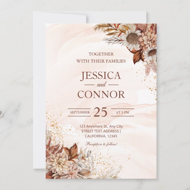 Budget Autumn Watercolor Floral Wedding Invitation (Front)