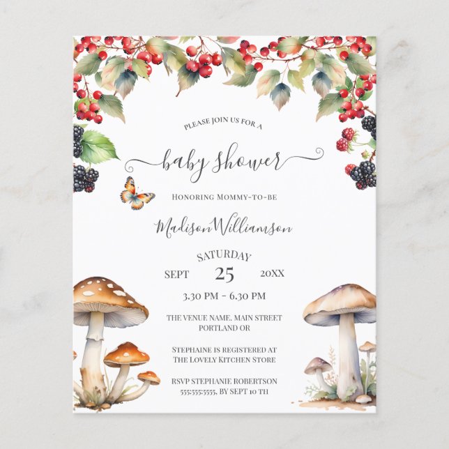 Budget  Autumn  Woodland Mushroom Baby Shower  (Front)