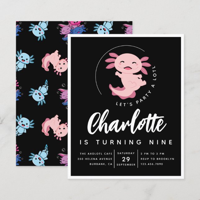 Budget Axolotl Birthday Party Invitation (Front/Back)