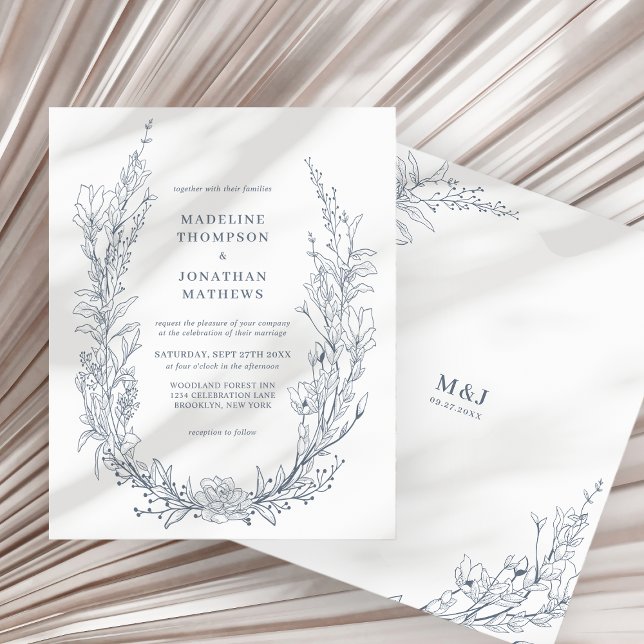 BUDGET Azure Ivory Floral Wreath Monogram Wedding (Creator Uploaded)