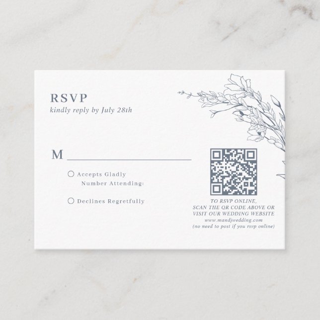 BUDGET Azure Ivory Floral Wreath QR Code Wedding Enclosure Card (Front)