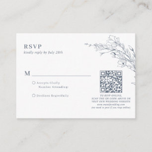 BUDGET Azure Ivory Floral Wreath QR Code Wedding Enclosure Card