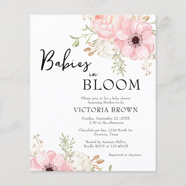 Budget Babies in Bloom Baby Shower Invitation (Front)