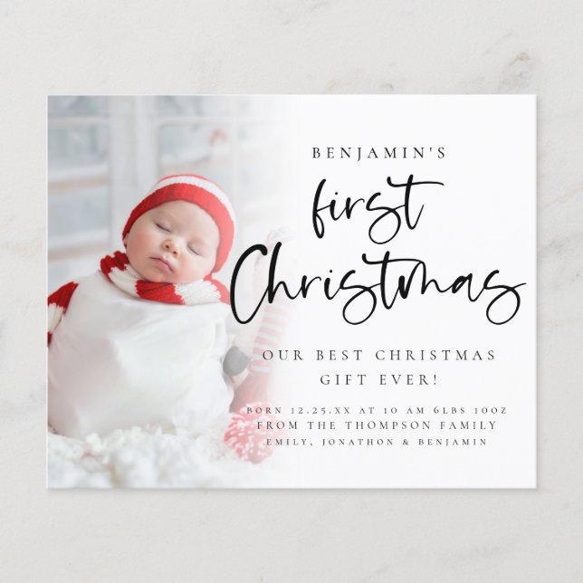 Budget Baby 1st Christmas Photo Birth Announce (Front)