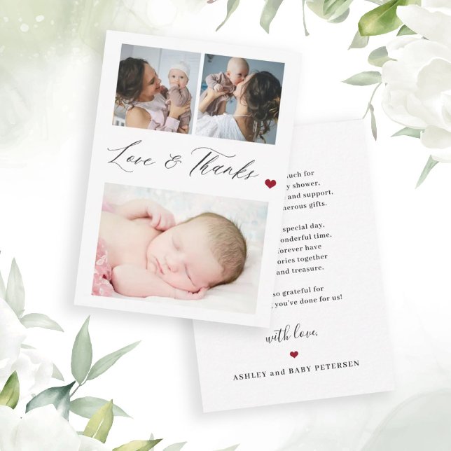 Budget baby 3 photo collage elegant thank you card (Available in different sizes)