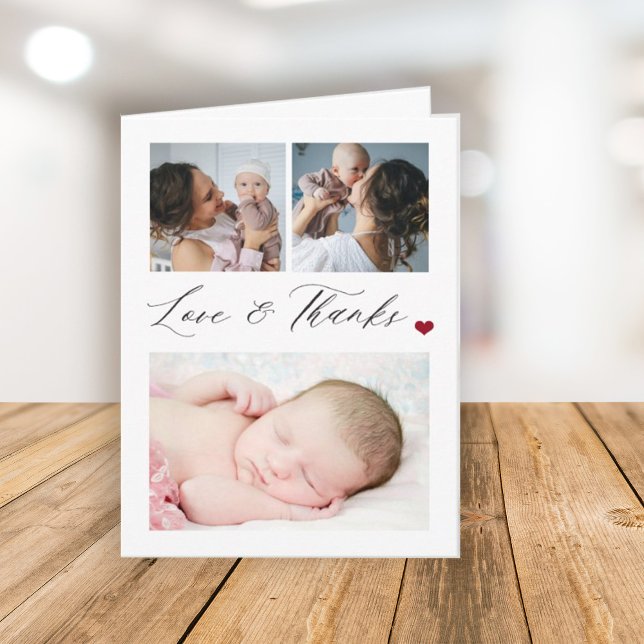 Budget baby 3 photo collage elegant thank you note card (Creator Uploaded)