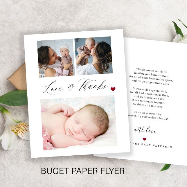 Budget baby 3 photo collage thank you card (Creator Uploaded)