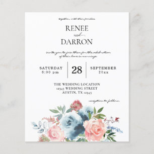 Budget Baby Blue & Blush Pink Floral Wedding Flyer
