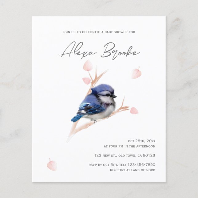 Budget Baby Blue Jay Bird Baby Shower Invitation (Front)
