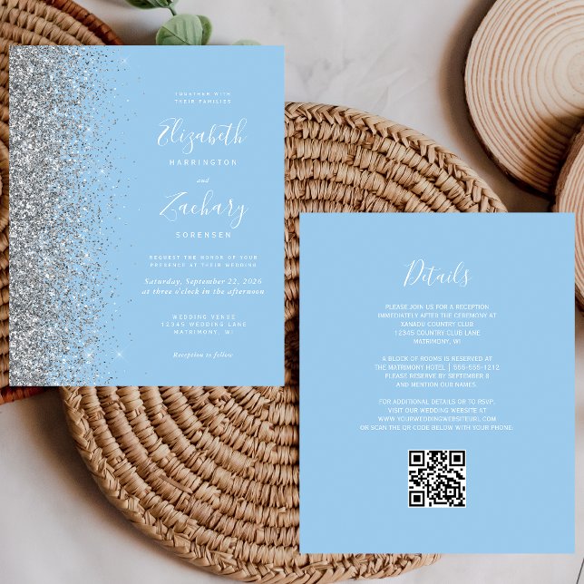 Budget Baby Blue Silver Glitter QR Code Wedding (Creator Uploaded)