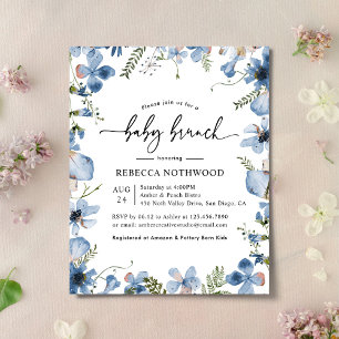 Budget Baby Blue Wildflower Baby Brunch Invitation
