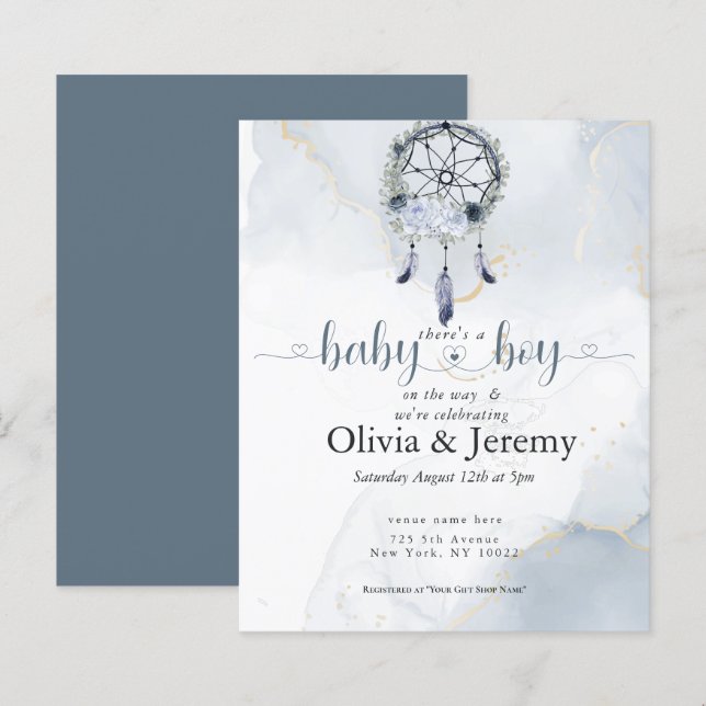 Budget Baby Boy on the Way Dusty Blue DreamCatcher (Front/Back)