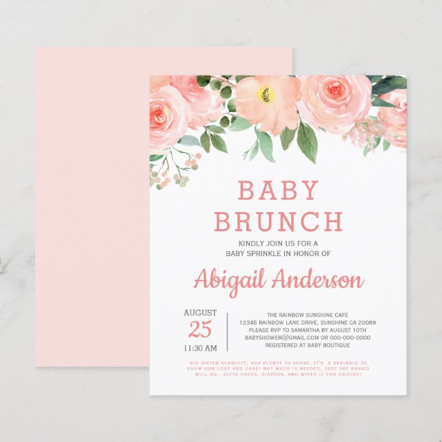 Budget Baby Brunch Watercolor Floral Invitation (Front/Back)