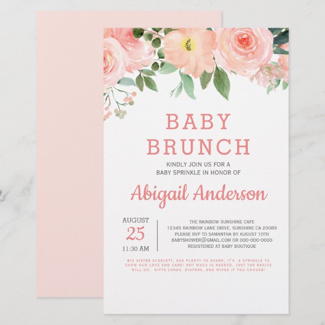Budget Baby Brunch Watercolor Floral Invitation (Front/Back)