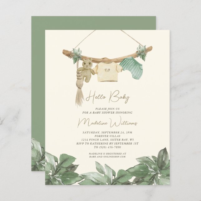 BUDGET Baby Clothes Boy Hello Baby Shower Invite (Front/Back)