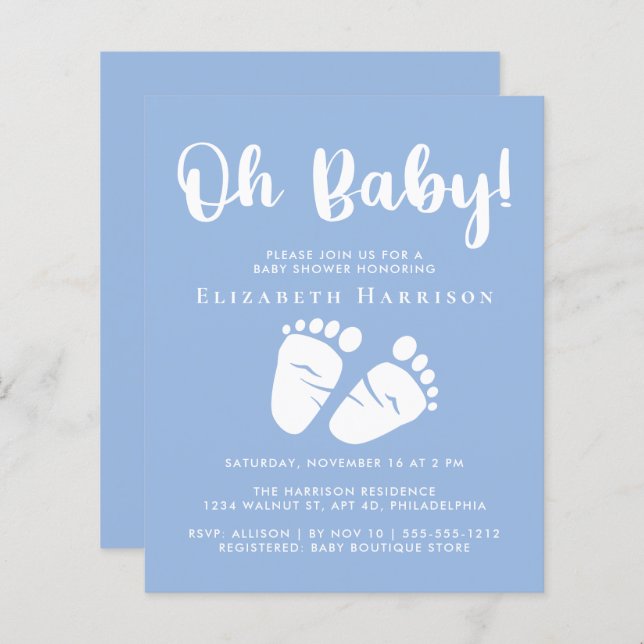 Budget Baby Feet Boy Blue Shower Invitation (Front/Back)