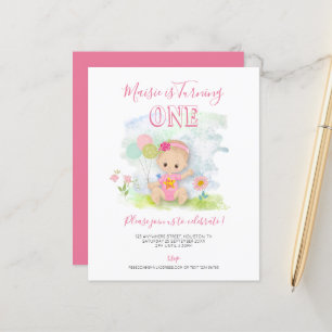 Budget Baby Girl 1st Birthday Party Invitation