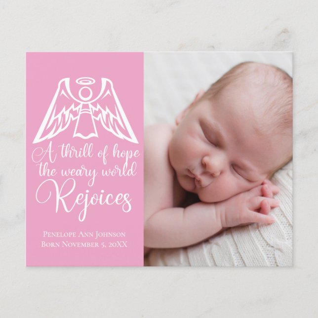 Budget Baby Girl Photo Pink Angel Christmas Card (Front)