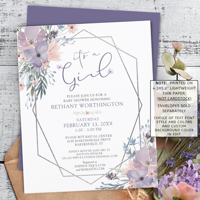Budget Baby Girl Shower Purple Floral Invite (Creator Uploaded)