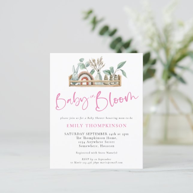 Budget Baby In Bloom Boho Baby Pink Shower Invite (Standing Front)