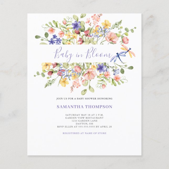 Budget Baby In Bloom Pink Floral Shower Invitation (Front)