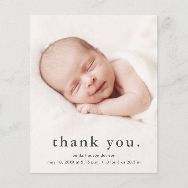 Budget Baby Photo Thank You Birth Announcement (Front)